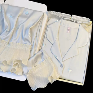 Ensemble de pyjamas en satin brodé personnalisé, basique et régulier, 2 pièces, pyjamas en soie de luxe pour femmes, ensembles de vêtements de nuit pour femmes, pyjamas en satin - Product Image 2