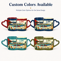 Juego de Tazas de Cerámica con Diseño de Recuerdo de Cuba, Tazas de Cerámica para Turistas con Asa en Forma de Corazón, Diseño Personalizado de Ciudades Globales, OEM, ODM, Venta al Por Mayor