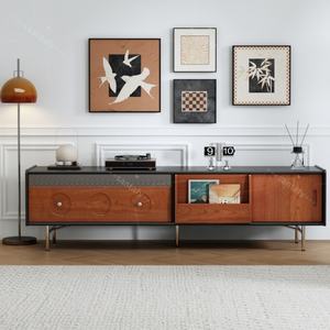 Meuble TV et table basse combinés en bois de cerisier antique chinois du milieu du siècle - Bois massif, style ferme, bar à domicile, gain de place, écologique - Product Image 2