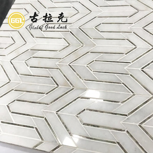 Bằng tia nước đá cẩm thạch thassos Trắng Gạch <span class=keywords><strong>Mosaic</strong></span> Pattern Inlay gương thiết kế cho tường trang trí nội thất - Product Image 1
