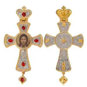 ZD059 kalung salib dada Uskup terbaru mewah dengan lapisan ganda dan berbagai batu kustom