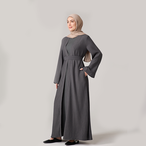 Ensemble Abaya Ouverte Traditionnelle Musulmane Islamique Vêtements Accessoires <span class=keywords><strong>Maxi</strong></span> Robe Aïd pour Jilbab Tenue Quotidienne Kaftan Anthracite 2 Pièces - Product Image 1