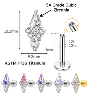 JIAXIN Labret en Titane ASTM F136 16G à Filetage Interne, avec <span class=keywords><strong>Grappe</strong></span> de Dards en Zircon Cubique (CZ) forme Ciseau et Poire 5A, pour Piercing Plat, Mariage, Bijou Corporel Tendance - Product Image 2