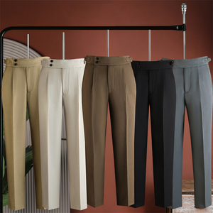 Pantalon de Costume Napolitain Taille Haute pour Homme 2026 avec Ajusteurs Latéraux, Coupe Droite, Idéal pour le Bureau, les Affaires, les Mariages, Style Old Money - Product Image 4