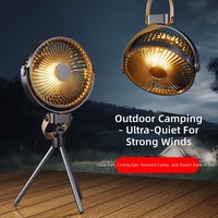 Ventilateur de camping extérieur K18, ventilateur de plafond portable pour tente, alimenté par USB, trépied autoportant, lumière nocturne bicolore