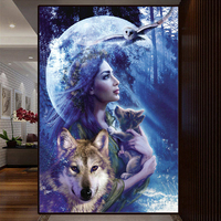 Kits de peinture diamant loup pour adultes 5d panneau fait main animal peinture à l'huile abstraite