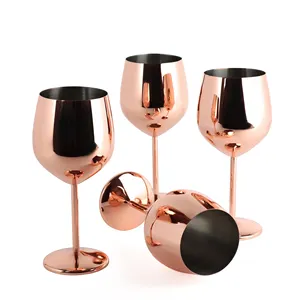 16 Unzen Roségold Kupfer vergoldete Cocktail-Weingläser Metall-Glas Champagner-Flöte Edelstahl Rotwein-Tasse Glas