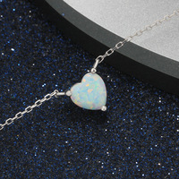 Mode Solitaire Opale Collier 925 Sterling Silver Heart Pendentif Clavicule Chaîne pour la Fête des Mères Saint Valentin Cadeau