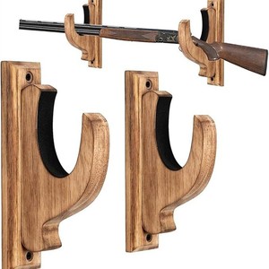 Soporte de pared de madera para armas, estante horizontal de madera maciza para exhibir rifles, para armas de caza y arcos, duradero, un par. - Product Image 1