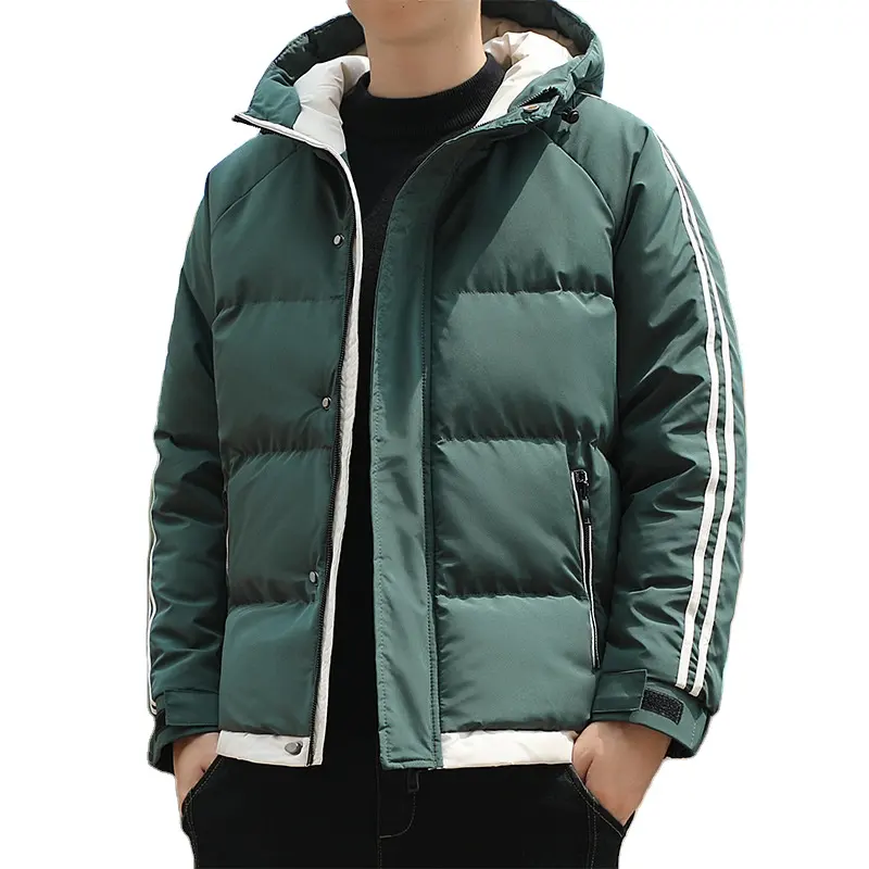 Custom Unisex Winter Down Jacket Thick New Korean Fashion Puffer Hood Casual Zipper Closure Warm Stand Collar Jacket