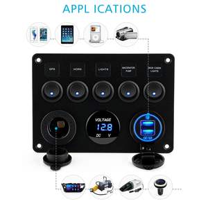 Panel de interruptor basculante de 5 entradas, 12V, 24V, voltímetro Digital impermeable, cargador USB Dual, barco marino, caravana, RV, Panel de interruptor de Control - Product Image 6