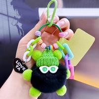 Article populaire : Porte-clés et pendentif de sac en peluche, motif dessin animé, avec figurine briquettes et lunettes de soleil noir-vert contrastées
