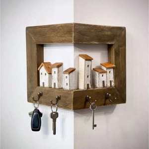 Solid Wood Wall Mounted Corner Rack Square <b>Key</b> Coat Hook Entryway Bedroom Simple <b>Hanger</b> Durable No Drilling Required - Product Image 2