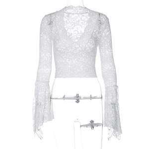 Di alta qualità nuovo stile Sexy profondo V sottile <span class=keywords><strong>manica</strong></span> <span class=keywords><strong>lunga</strong></span> da donna Versatile stile corto <span class=keywords><strong>pizzo</strong></span> a maniche lunghe Top in <span class=keywords><strong>pizzo</strong></span> OEM - Product Image 3