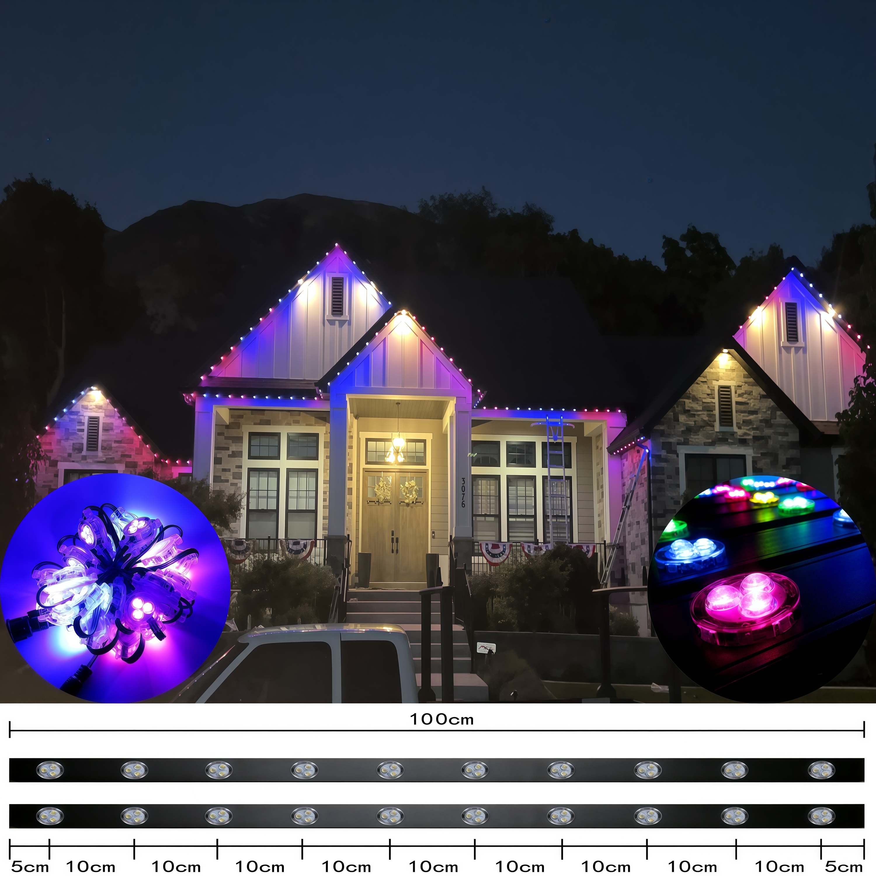 KCX Permanent Aluminum Track Led Eaves Light 30mm Diameter Christmas RGBWIC Outdoor Gemstone Lights 12V/24V Pixel String Light