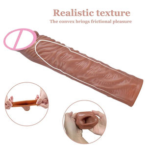 18,5 cm wieder verwendbares wasch bares Silikon männliche Dildo hülle Penis vergrößerung Big Cock Sleeve Kondom für Mann für größere - Product Image 6