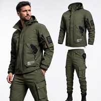 Ensemble de veste tactique softshell pour homme, camouflage, polaire, imperméable, randonnée, capuche amovible, uniforme, pantalon long