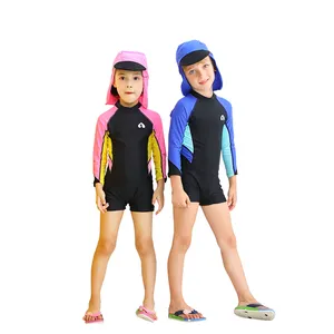 2020 新款连体泳衣儿童长袖短裤和女孩防晒泳装泳衣