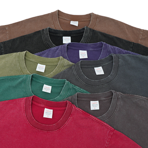 T-shirt da uomo a maniche corte, 300g, pesante, ecologico, traspirante, 100% cotone lavato, vintage, oversize, con spalle scese, ad asciugatura rapida - Product Image 3