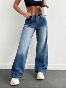 Pantalon en denim décontracté pour femme, 100% coton, respirant, taille basse, Y2K, coupe botte droite - Product Image 2