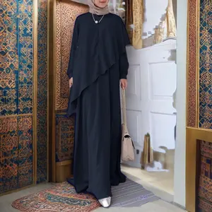 QSクルーネック伝統的なイスラム教徒の女性のアバヤ控えめな床の長さのドレス、ヴィンテージパターンの通気性とボタン装飾
