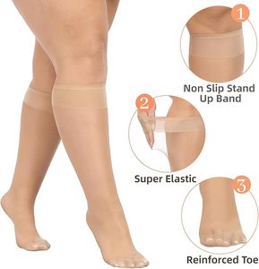 <span class=keywords><strong>Calze</strong></span> al ginocchio trasparenti taglie forti da donna, per polpacci larghi, in nylon sottile 10D, antiscivolo, sexy, lunghe, taglia unica - Product Image 3