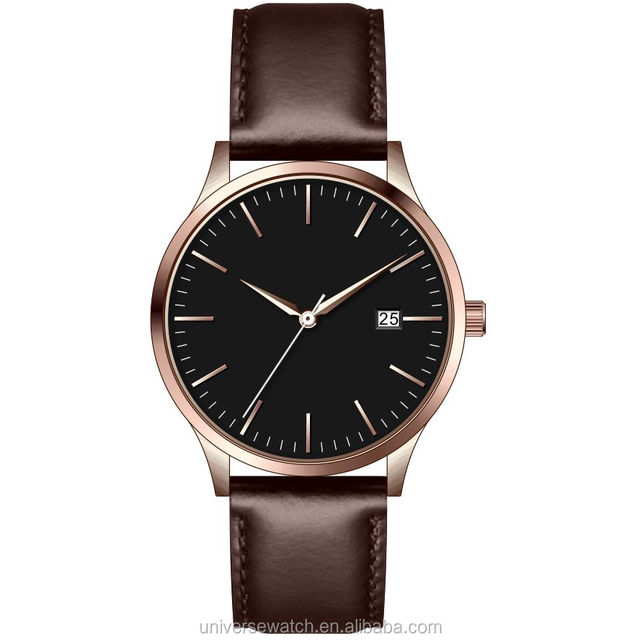 The Epitome of Style Quality and Value Custom logo Quartz Stainless Steel Back Mens Wrist Watch with Italian Leather Strap U2834