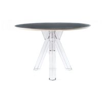Table à manger ronde en pierre frittée transparente moderne OMETTO avec plateau noir au design fumé, modèle 4 places OMF107N1