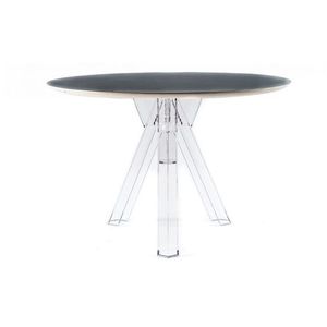 Tavolo da pranzo rotondo in policarbonato con disegno affumicato nero 107/120 di diametro superiore - Product Image 5