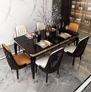 Ensemble de <span class=keywords><strong>salle</strong></span> <span class=keywords><strong>à</strong></span> <span class=keywords><strong>manger</strong></span> de style italien FYZK, table rectangulaire 6 places, structure en bois massif, mobilier de villa et de restaurant, taille personnalisée OEM - Product Image 1
