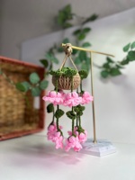 Planta Colgante de Glicinia Hecha a Mano con Ganchillo, Flor Rosa, Decoración para el Hogar, Flor de Hilo Hecha a Mano, Adorno para Pared o Ventana