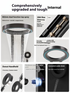 Di lusso Smart Display a LED pioggia Soft appartamento <span class=keywords><strong>bagno</strong></span> sistema di pannelli doccia valvola in ceramica in ottone SPA massaggio doccia a cascata - Product Image 4
