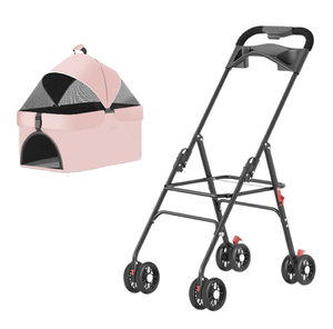 Poussette pliable robuste et réglable pour chiens et chats, design spacieux pour les promenades en centre commercial, chariot professionnel pour animaux de compagnie - Product Image 1