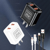 Set Charger Dual Port KAKUSIGA Private Mold 25W (US), Pengisian Cepat 5V/5A dengan Kabel USB ke Type-C untuk Perangkat Seluler