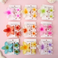 Juego de Pinzas para el Cabello con Flores de Plumeria Hawaiana, Accesorios para Vacaciones en la Playa Tropical, Pinzas para el Cabello con Flores Mate Estilo Y2K para Cabello Grueso