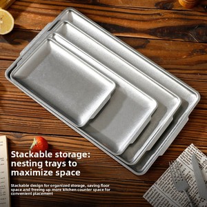 Vassoio Rettangolare in Acciaio Inox 304, Piatto per Barbecue Stile Coreano, Piatto per Bistecche, Vassoio per Carne, per Ristoranti Hot Pot, Finitura Oro Antico - Product Image 1