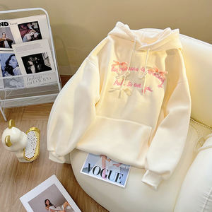 High Quality Breathable Jersey Letter Pattern Embroidered Three-Dimensional Bow <strong>Hoodie</strong> for Women's Autumn Winter - Product Image 4