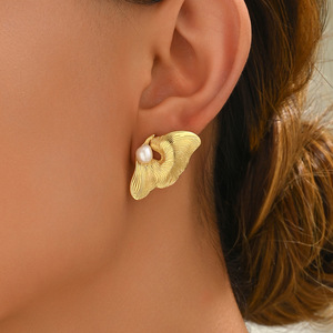Geometric Stud <b>Earrings</b> With Pearl Inlay For Women Party Fashion Jewelry Stainless Steel Ear <b>Post</b> EH4757-10 - Product Image 2