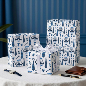 Father's Day <b>Wrapping</b> <b>Paper</b> Roll With Mustache Tie Tools Pattern Double Side Coated Art <b>Paper</b> Recyclable Gift Packaging - Product Image 1