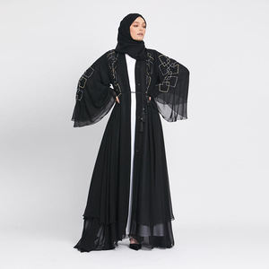 Abayas de couleur unie en coton noir, robe africaine en mousseline de soie Baratas Khaliji longue Abaya - Product Image 4