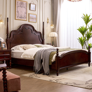 High End Retro Solid Wood Bed French Anna Style King Size 1.8m Double <b>Poster</b> Bed Hand Carved Mahogany Bedroom Furniture - Product Image 3
