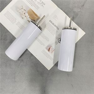 20Oz <b>Double</b> <b>Wall</b> Straight Tumblers With Screw on Lid and Stainless Steel Straw for White Sublimation Transfer - Product Image 1