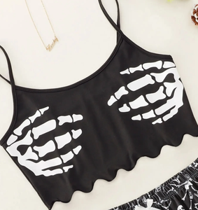 New Women <strong>Halloween</strong> Skull Print Pajamas Shorts Set Sleepwear Two Piece <strong>Pyjamas</strong> Sets for Women - Product Image 3