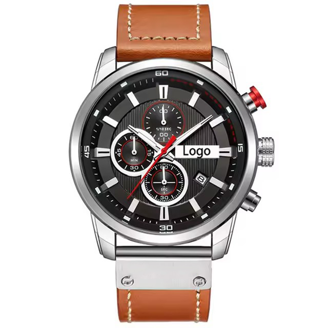 Factory Wholesale 48mm Men's Chronograph Quartz Watch with Date Display Luxury Sport Fashion Style Luminous Dial Leather Strap