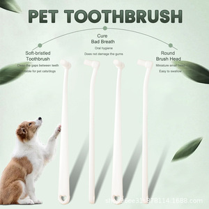 Curved Head Soft Bristles <b>Pet</b> Toothbrush White PP Material Small Round Head For Cat Dog Oral Care Cleaning - Product Image 3