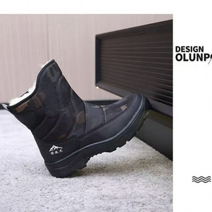 Winter <b>Men's</b> Snow <b>Boots</b> Black Zipper Mid-Heel Outdoor Hiking <b>Work</b> Wear Resistant Solid Color - Product Image 1