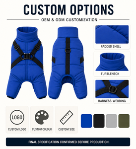 Veste d'hiver chaude pour chien à col montant, extensible, avec ouverture pour harnais, pour chiens de type Greyhound et Whippet aux morphologies fines - Product Image 2