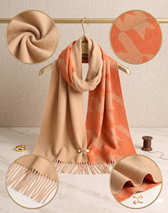 Écharpe en laine à motif pied-de-poule ondulé double face, impression géométrique et pompons, avec service de personnalisation de logo OEM pour cadeaux d'entreprise - Product Image 1