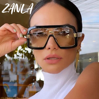 2025 nouvelle marque de luxe surdimensionné une pièce carré lunettes de soleil pour femmes Vintage impression lentille lunettes de soleil pour hommes rouge rose Champagne