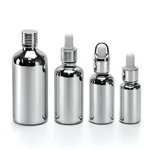 10ml 15ml 20ml 30ml 50ml 100ml silver gold electroplating glass essential oil bottle with silver metal cap